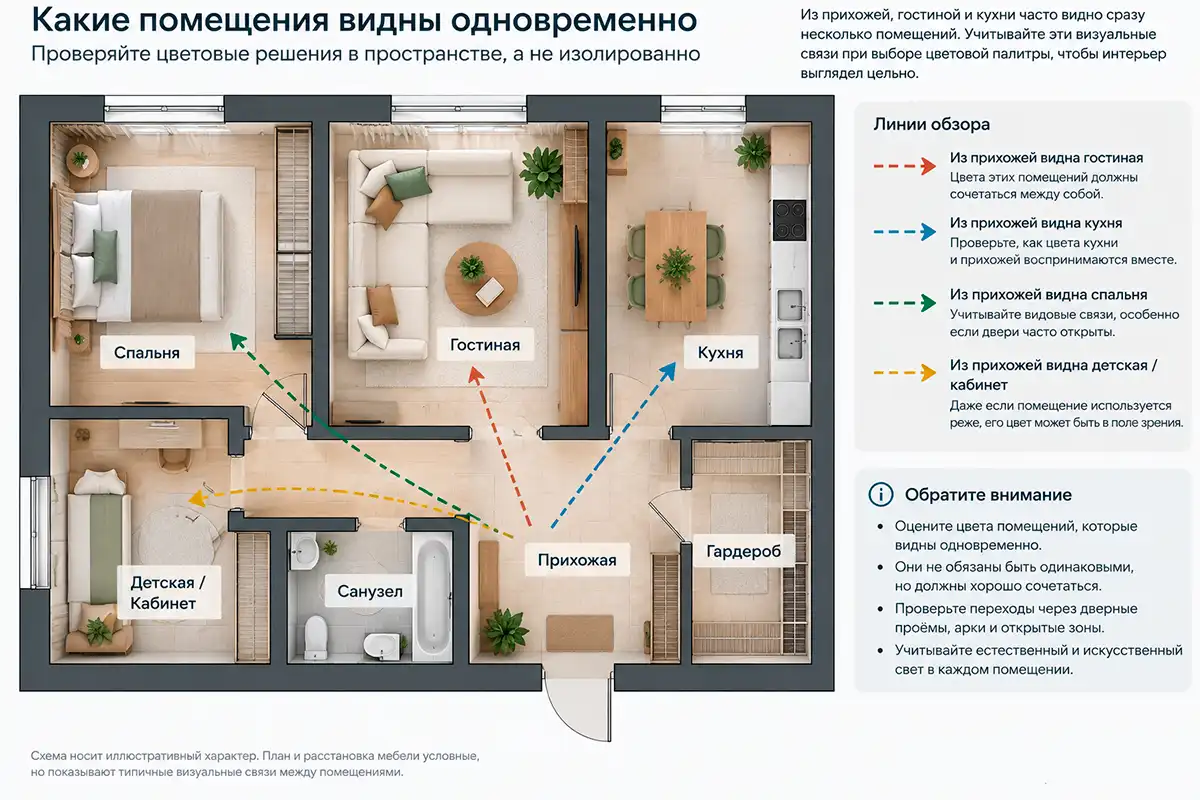 Учебный material board с образцами пола, стены, мебели и текстиля для совместного сравнения