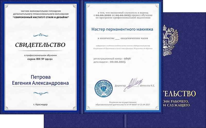 свидетельство о профессии мастера перманентного макияжа - государственного стандарта